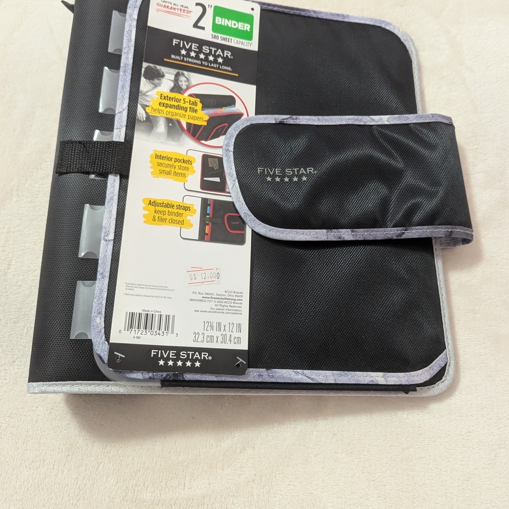 3/$15 Five Star Black and Gray Binder